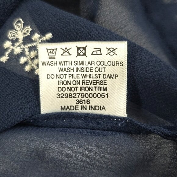 Papaya Weekend Women's Navy Semi Sheer Embroider 3/4 Length Sleeves Blouse Sz 16 - Picture 9 of 12